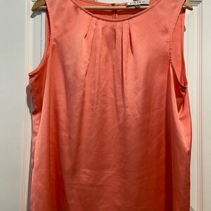 Kasper Coral Pleated Neck Sleeveless Top